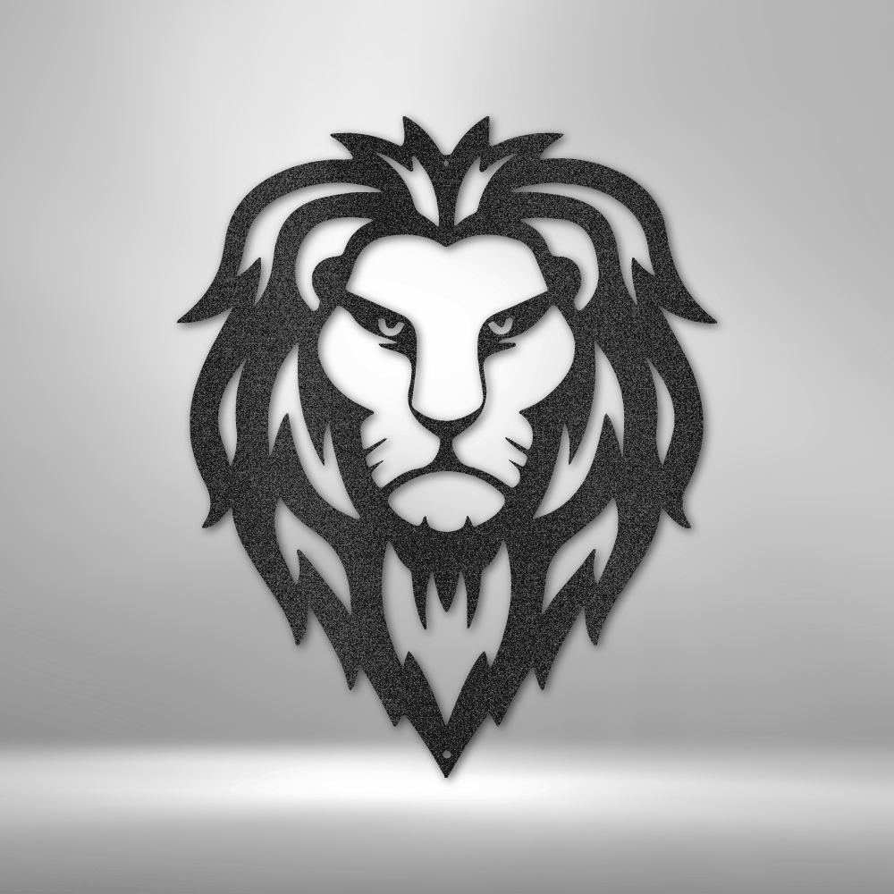 Steel lion head metal wall art with bold modern design