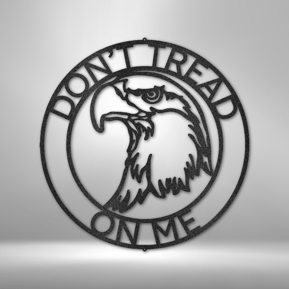Patriotic metal wall art custom steel wall art with bold bald eagle design and fully personalized circular text