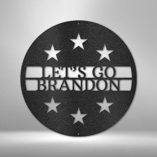custom steel sign made in usa with six star circle and two customizable center text lines