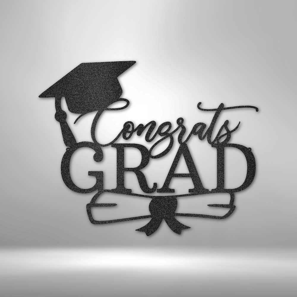 custom steel sign made in usa with congrats grad text graduation cap and diploma