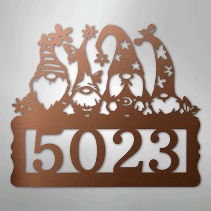 Gnome Address Sign steel sign in copper finish