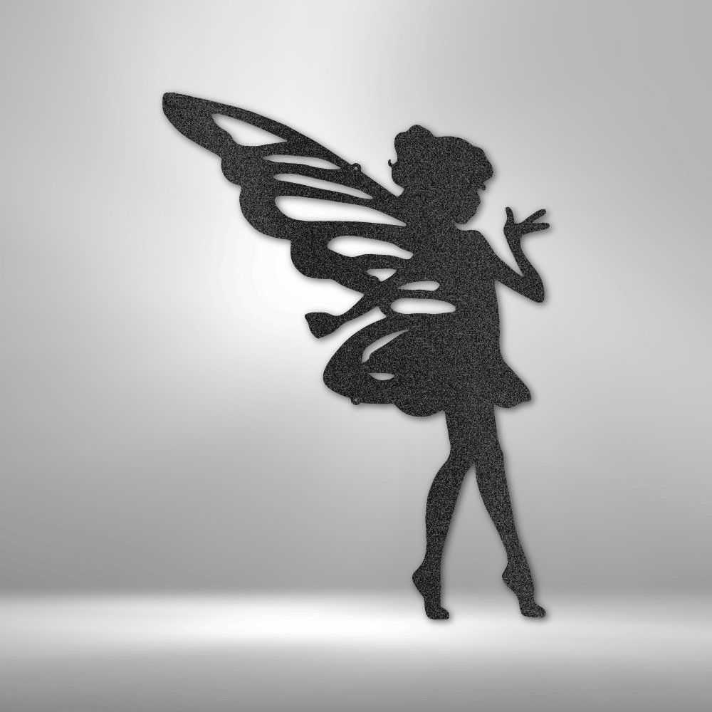 Fairy silhouette metal wall art for girls room or garden, whimsical home decor
