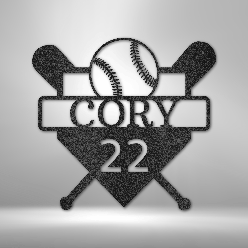 Custom baseball home plate steel sign with name and number, sports wall decor made in USA