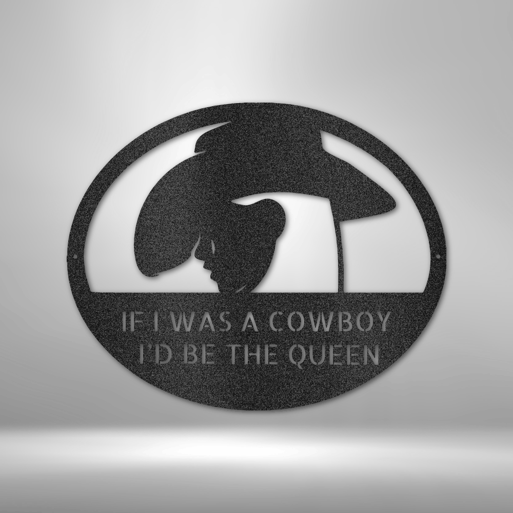 custom steel sign made in usa with cowgirl silhouette and customizable western phrase