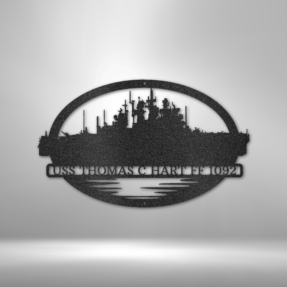 Custom steel Navy battleship sign with selectable ship silhouette and personalized text
