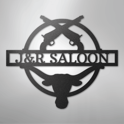 Personalized saloon steel sign in black finish