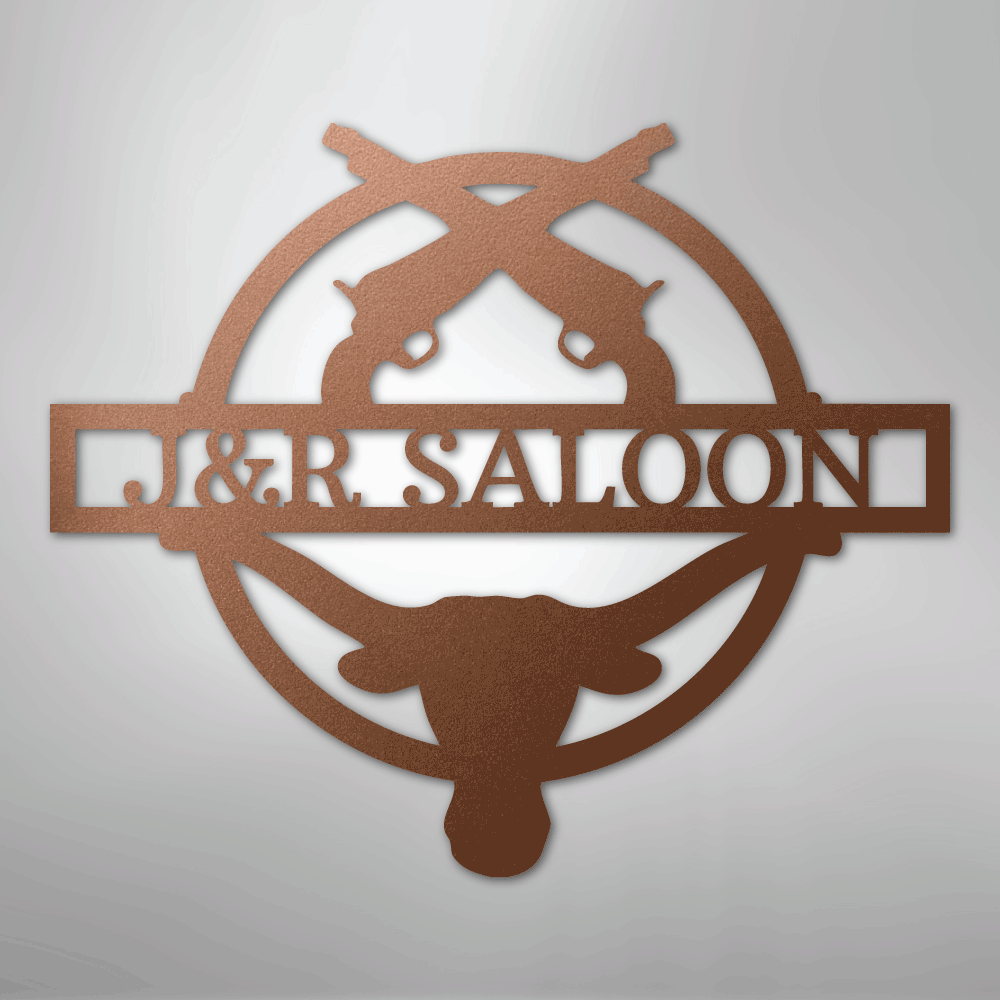 Personalized saloon steel sign in copper finish