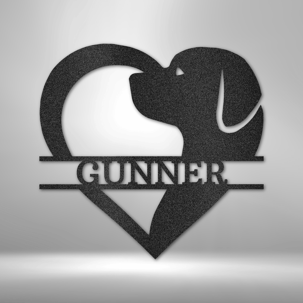 Custom steel dog lover wall art with heart shape and personalized pet name