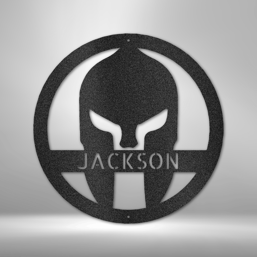 Custom steel Spartan helmet wall art with personalized name for 2A Molon Labe man cave decor
