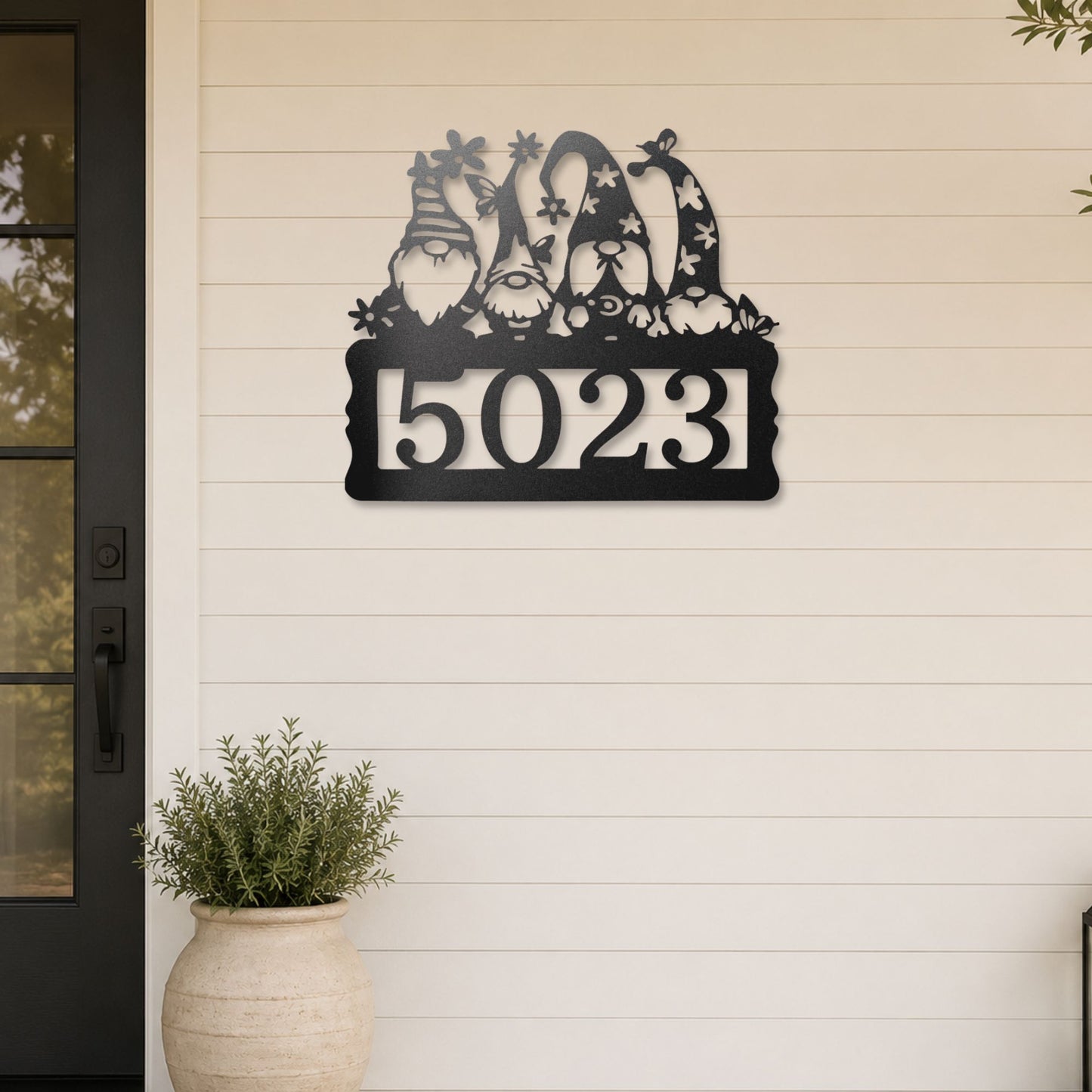 Gnome Address Sign steel sign in black finish