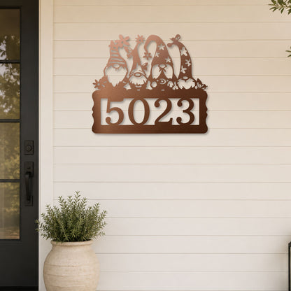 Gnome Address Sign steel sign in copper finish