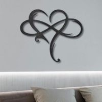 Image shows a modern heart shape intwined with a horizontal infinity symbol. A custom steel sign made for couples or the perfect gift to celebrate wedding anniversaries, Valentine's Day or simply to say you love someone.