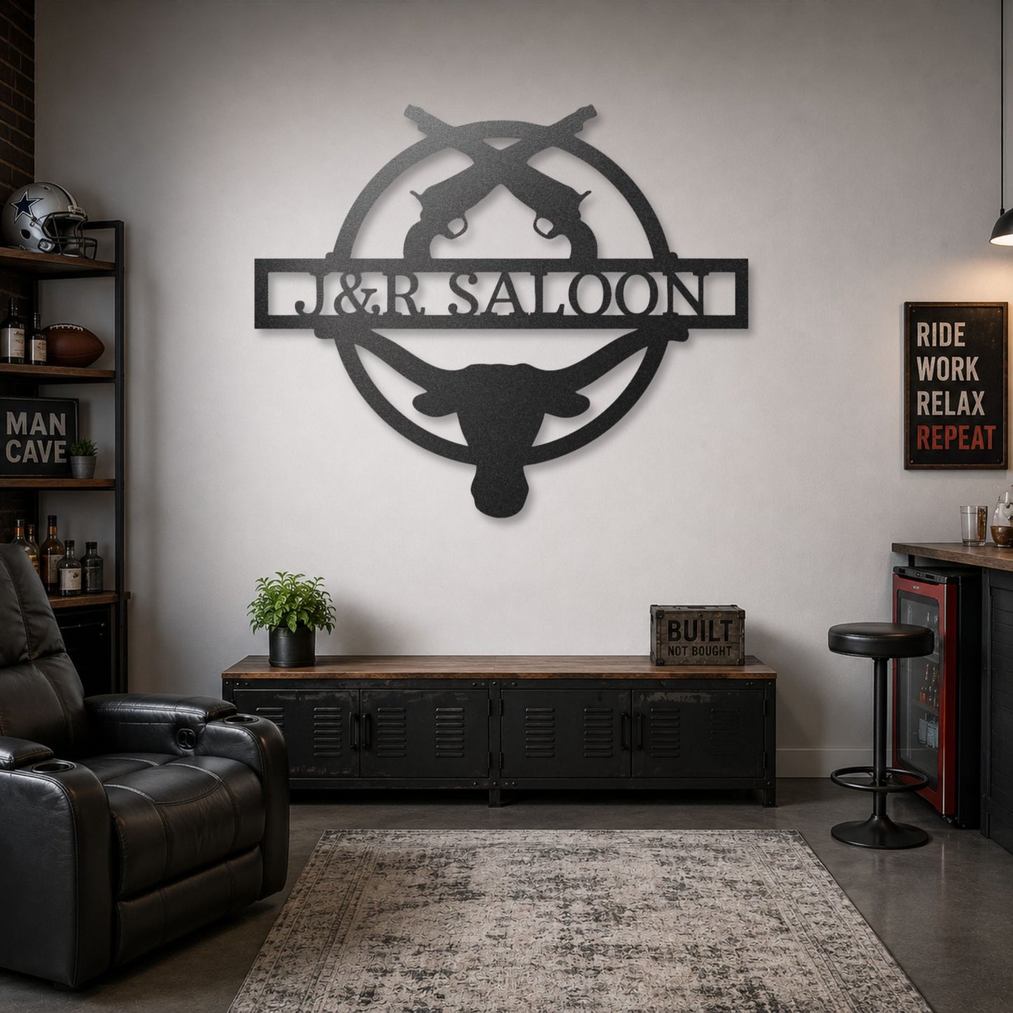 Rustic Saloon steel sign in black finish
