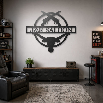 Rustic Saloon steel sign in black finish