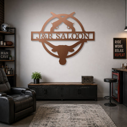 Rustic Saloon steel sign in copper finish