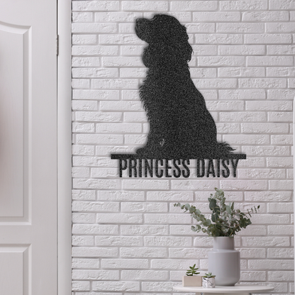 Custom Steel Sign: Cocker Spaniel Wall Art with Dog Name - lifestyle mockup in black.