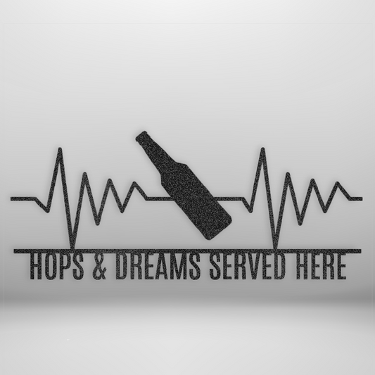 Custom Steel Sign: Personalized Beer Heartbeat Metal Wall Art - mockup in black.
