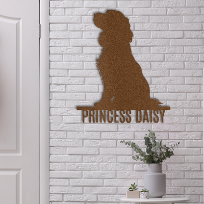 Custom Steel Sign: Cocker Spaniel Wall Art with Dog Name - lifestyle mockup in brown/copper.